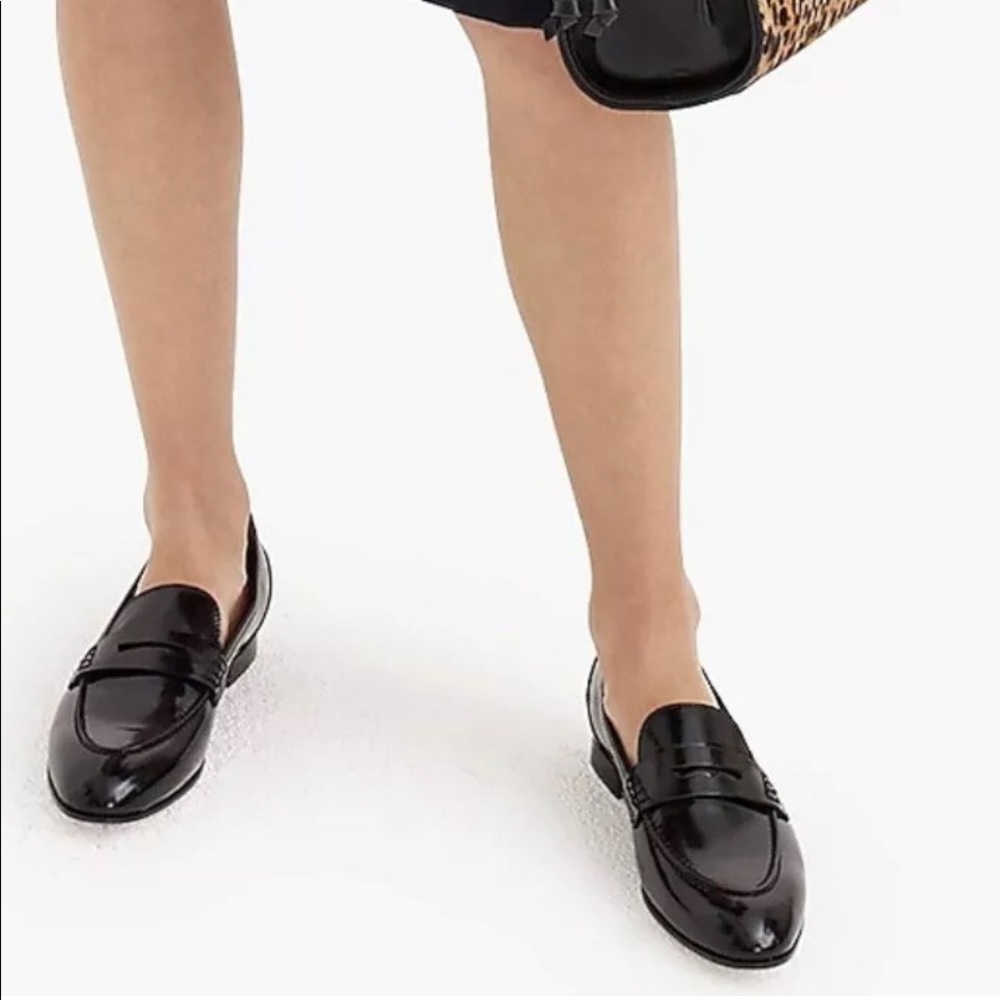 J. CREW Black Academy Penny Loafers Leather Flats